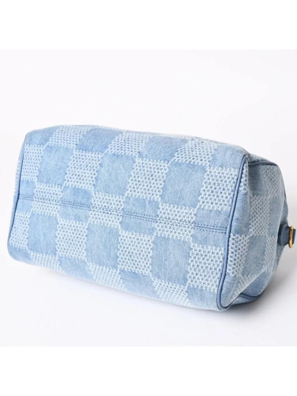 Louis Vuitton Speedy Bandouliere 30 Handbag Damier Denim 3D Cotton Blue Gold